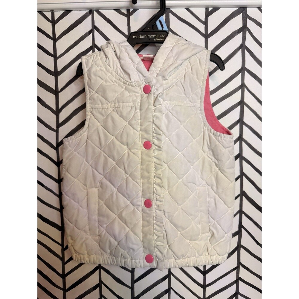 Genuine Kids Oshkosh White Pink Hooded Vest Baby Girls 2T 2054